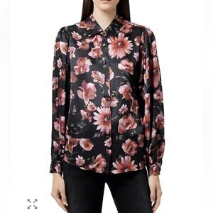 THE KOOPLES BLACK PINK FLORAL SILK BLEND COTTAGECORE BOTANICAL BUTTON BLOUSE 2